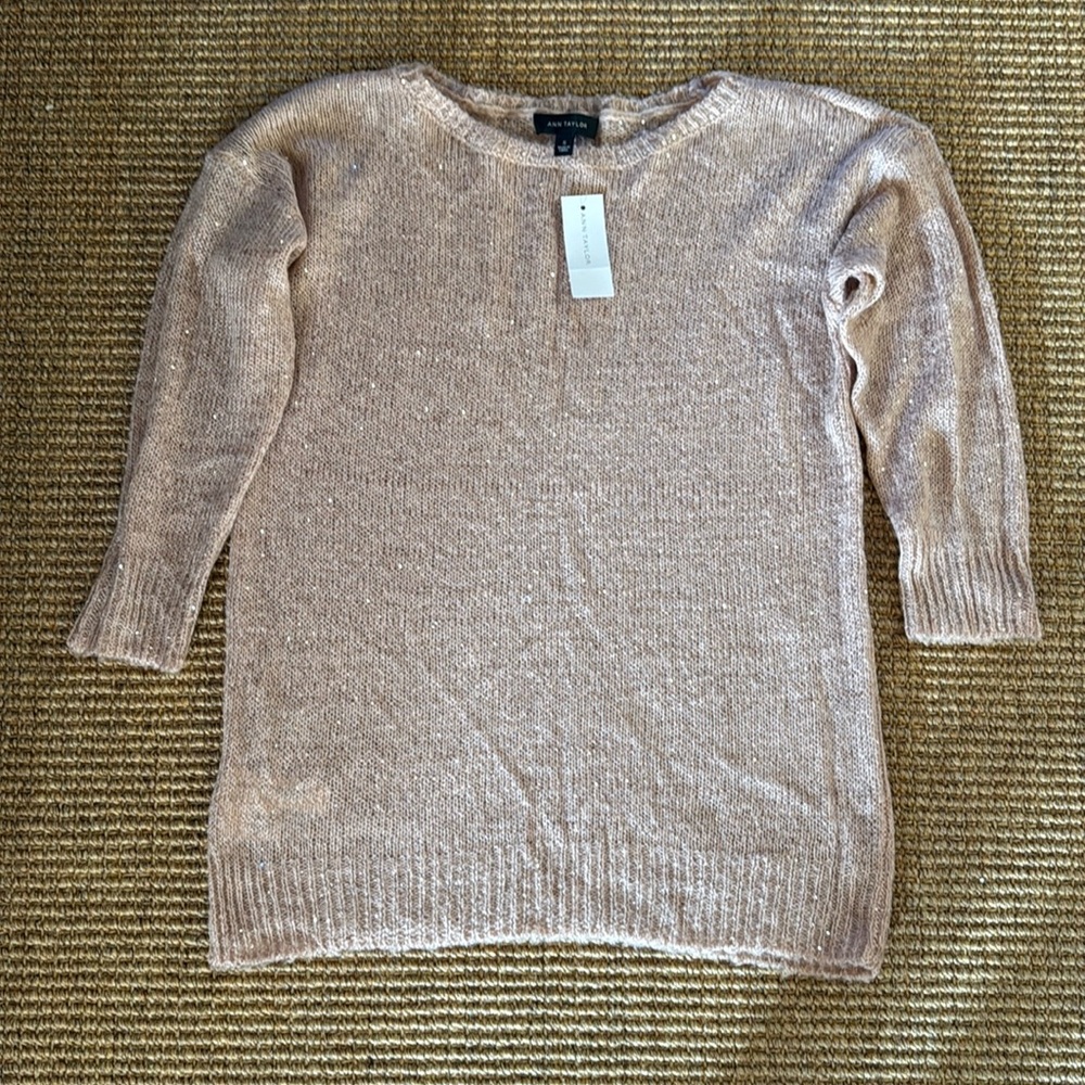 NWT Ann Taylor Knit Sweater with Sequin Sparkles Small - Pale Pink